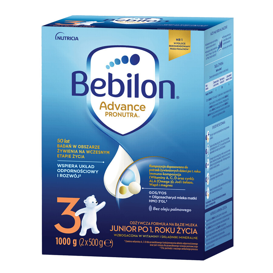 Bebilon Advance Pronutra 3 Junior, formula nutriente a base di latte, dopo 1 anno, 1000 g