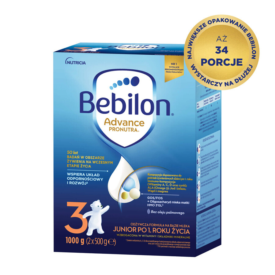 Bebilon Advance Pronutra 3 Junior, formula nutriente a base di latte, dopo 1 anno, 1000 g