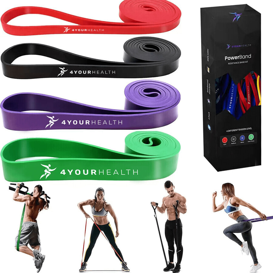 4yourhealth Power Band, Übungsgummi-Set, 4 Stück