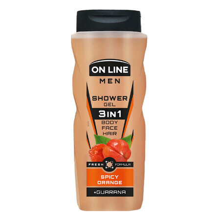 On Line Men, Duschgel für Männer 3in1, Spicy Orange, 410 ml