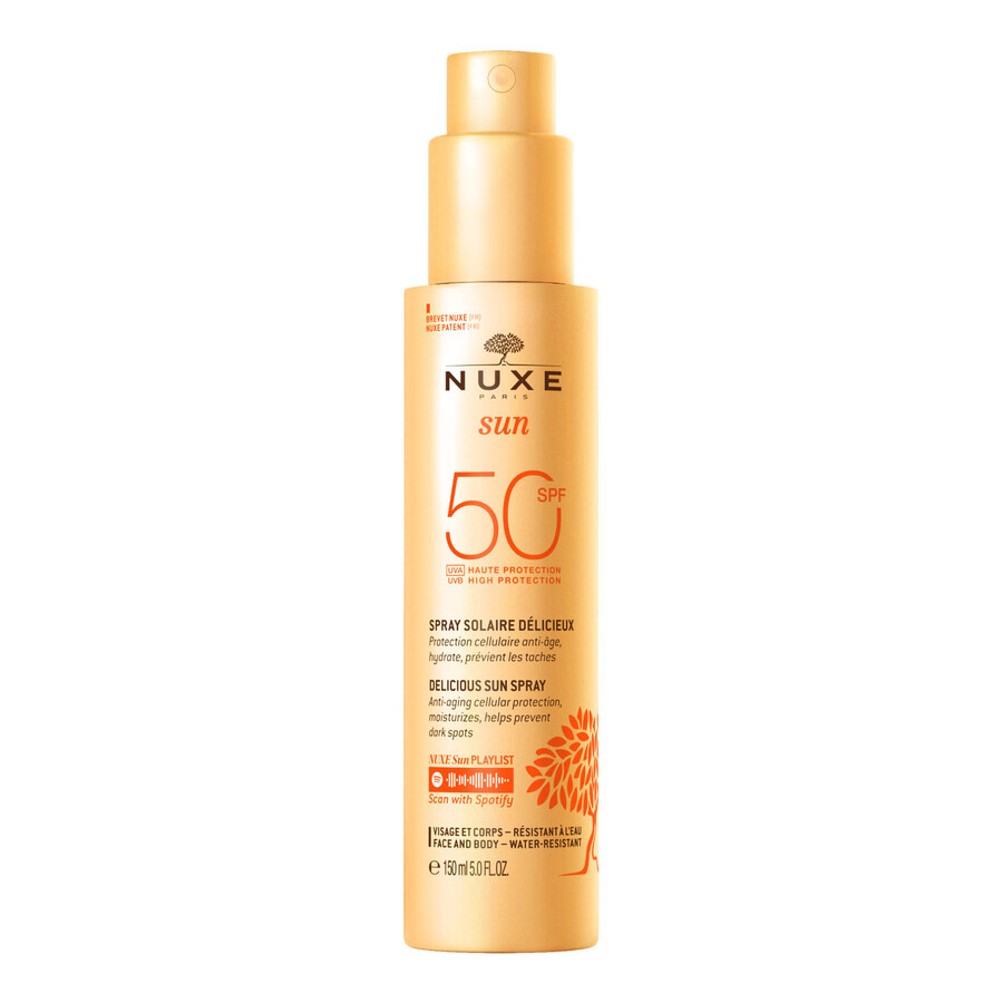 Nuxe Sun, lotion bronzante visage et corps, spray, SPF 50, 150 ml + gel douche après-soleil, 100 ml gratuit