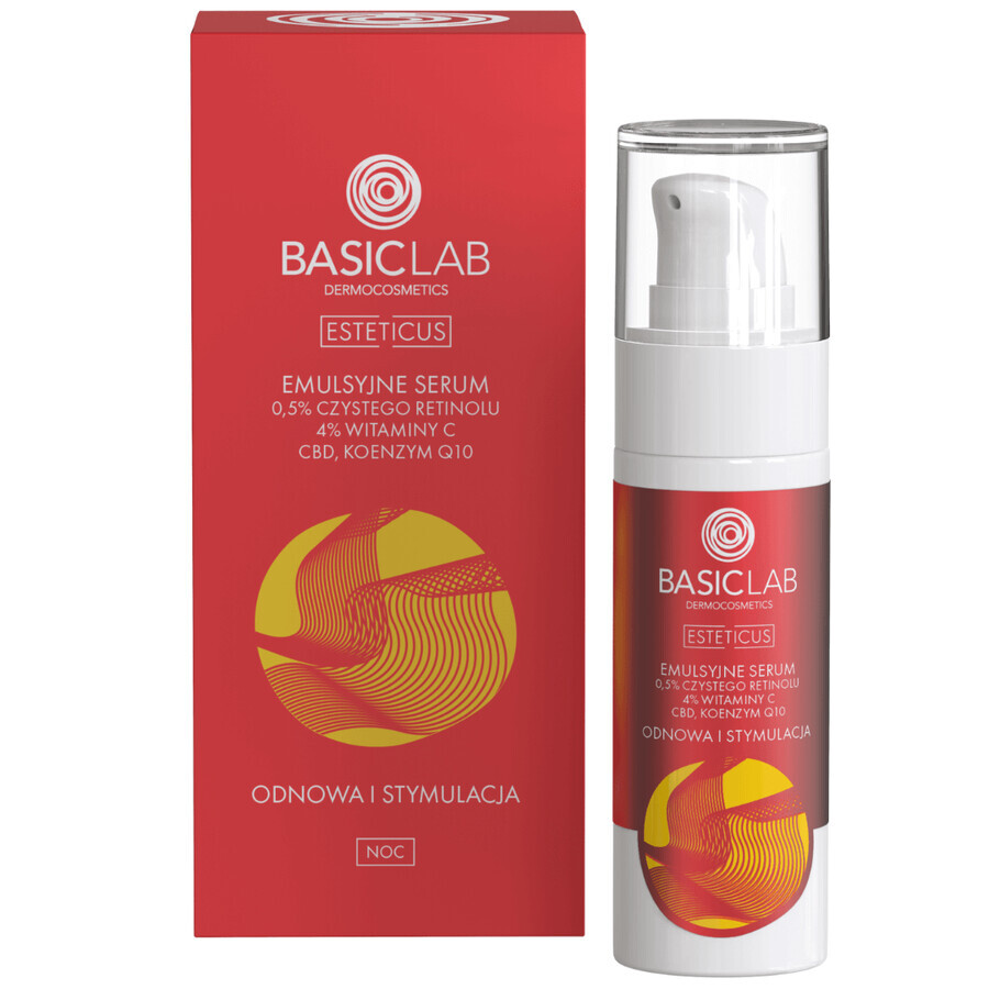 BasicLab Esteticus, sérum de noche en emulsión con retinol puro 0,5%, renovación y estimulación, 30 ml