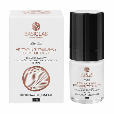 BasicLab Aminis, crema de noche estimulante activa para los ojos, con aminoácidos 3%, reconstituyente y reafirmante, 18 ml