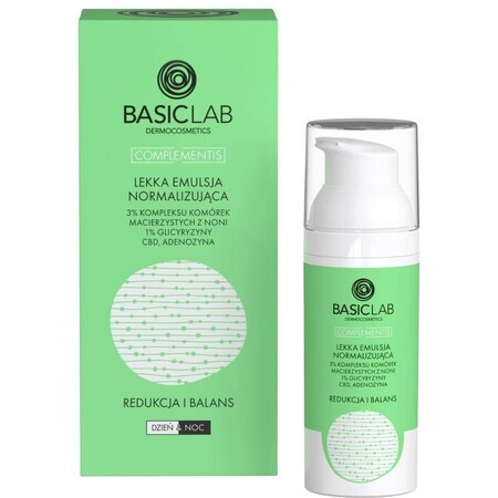 BasicLab Complementis, emulsión normalizadora ligera con complejo de células madre de noni 3%, reducción y equilibrio, 50 ml