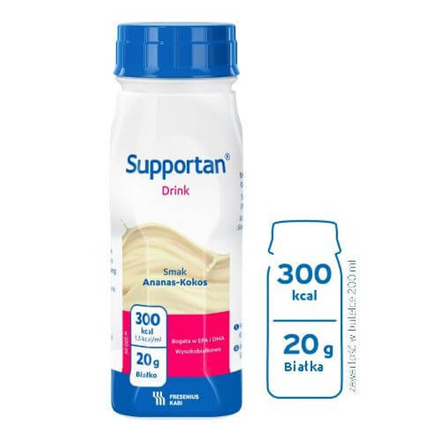 Supportan Drink, preparado nutricional, sabor piña y coco, 4 x 200 ml