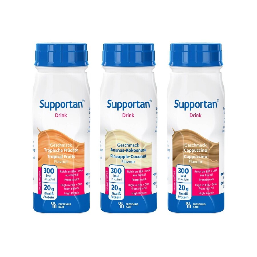 Supportan Drink, preparado nutricional, sabor piña y coco, 4 x 200 ml