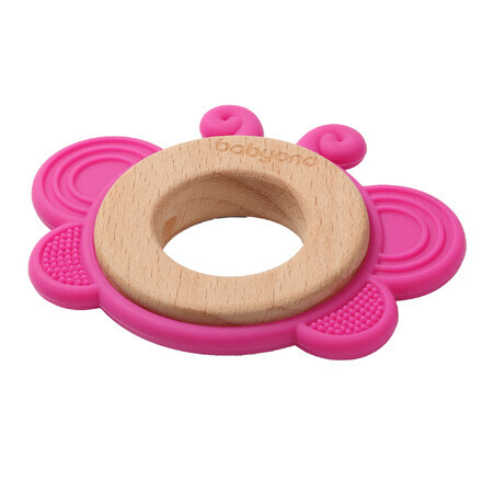 BabyOno, tettarella in legno e silicone, farfalla, rosa