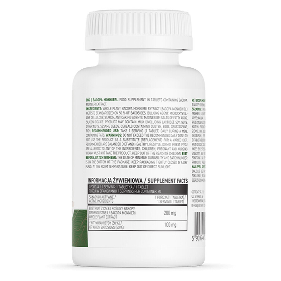 OstroVit Bacopa monnieri, Bacopa minor, 90 Tabletten