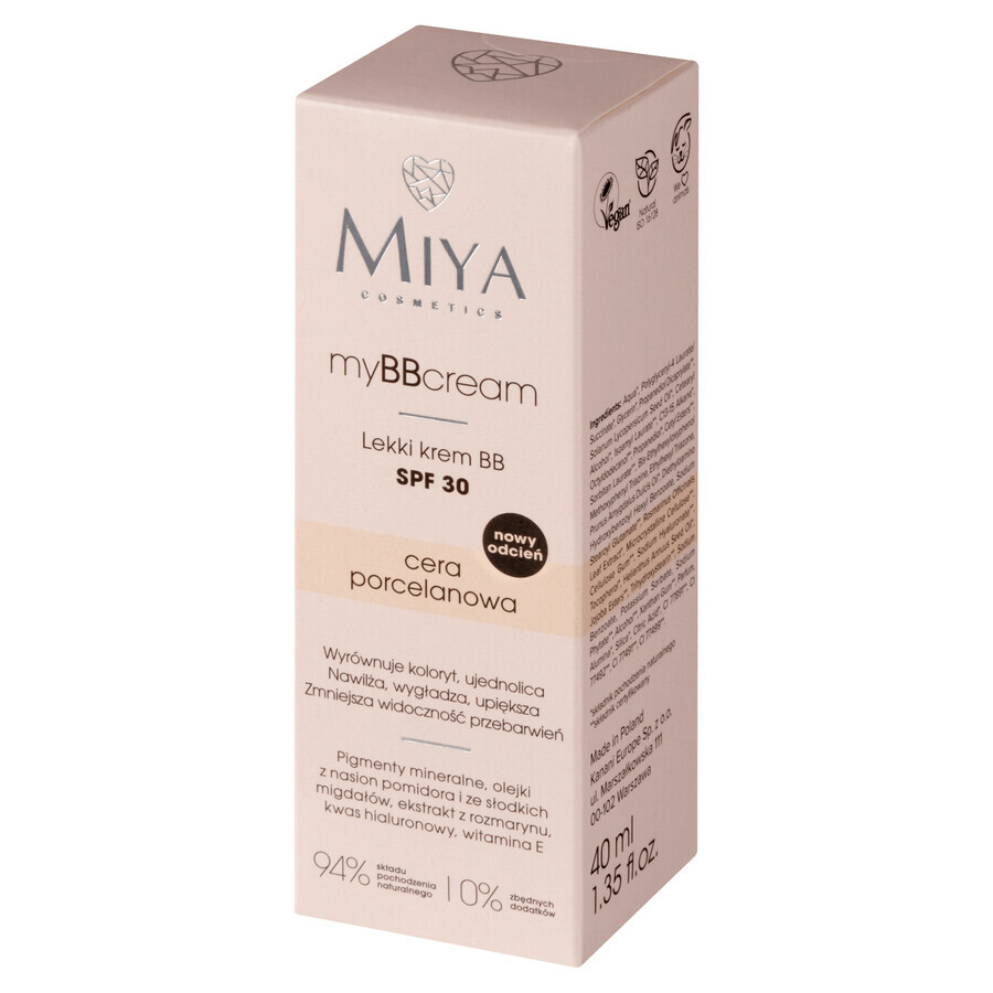 Miya myBBcream, lichte BB crème, porseleinen teint, SPF30, 40 ml 