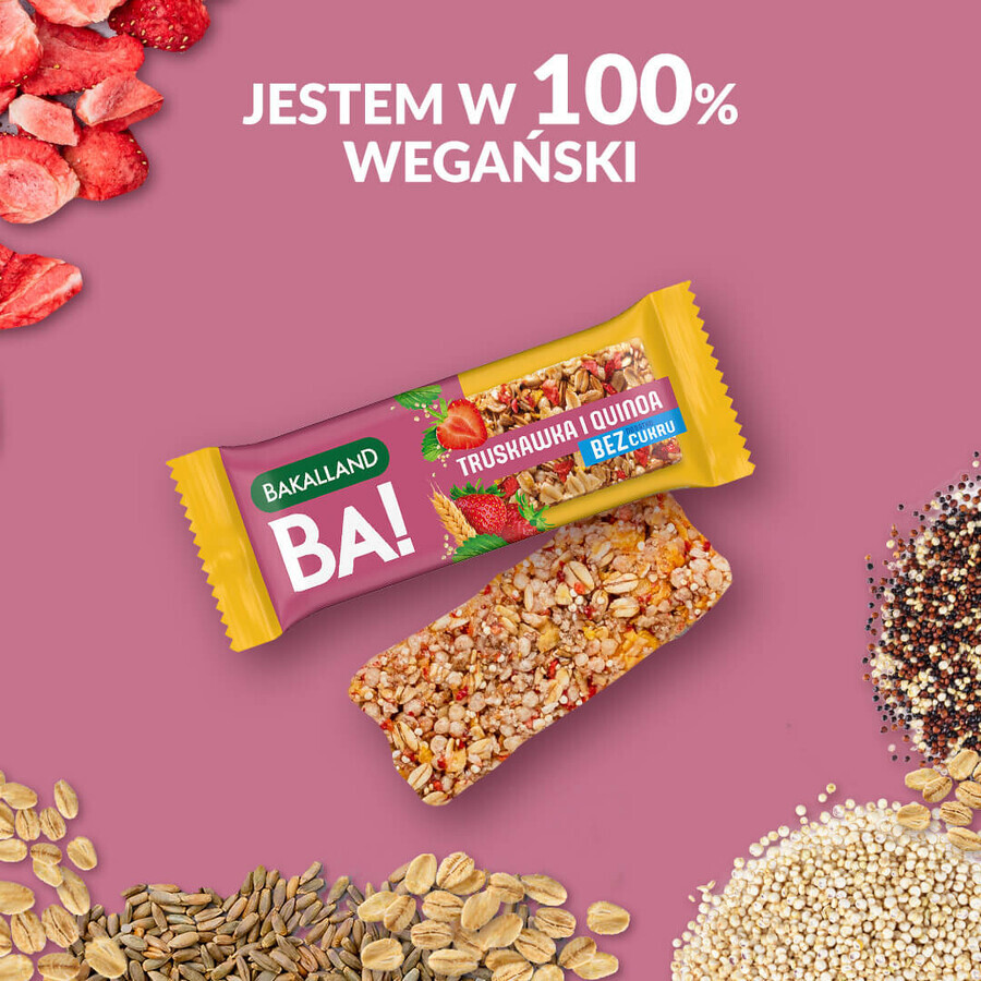 Bakalland BA! Müsliriegel, Erdbeere und Quinoa, ohne Zuckerzusatz, 30 g