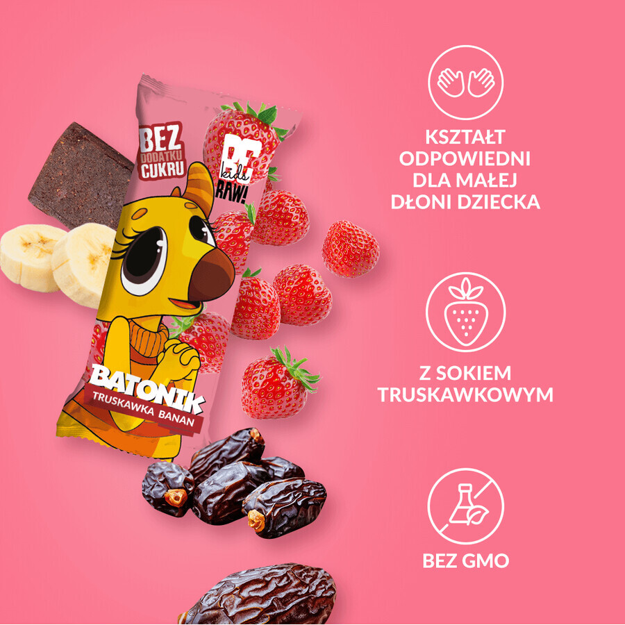 beRAW! Kids, bar, strawberries, bananas, no added sugar, 25 g