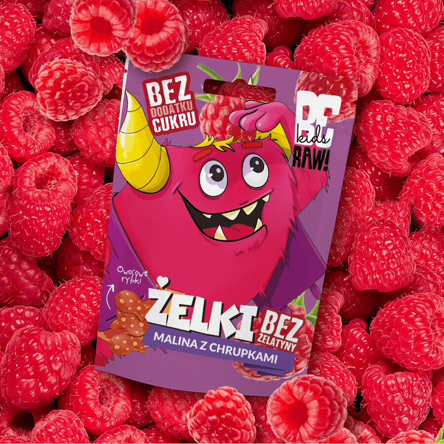 BeRAW! Kids, Jelly Beans, Himbeere mit Chips, ohne Zuckerzusatz, 35 g