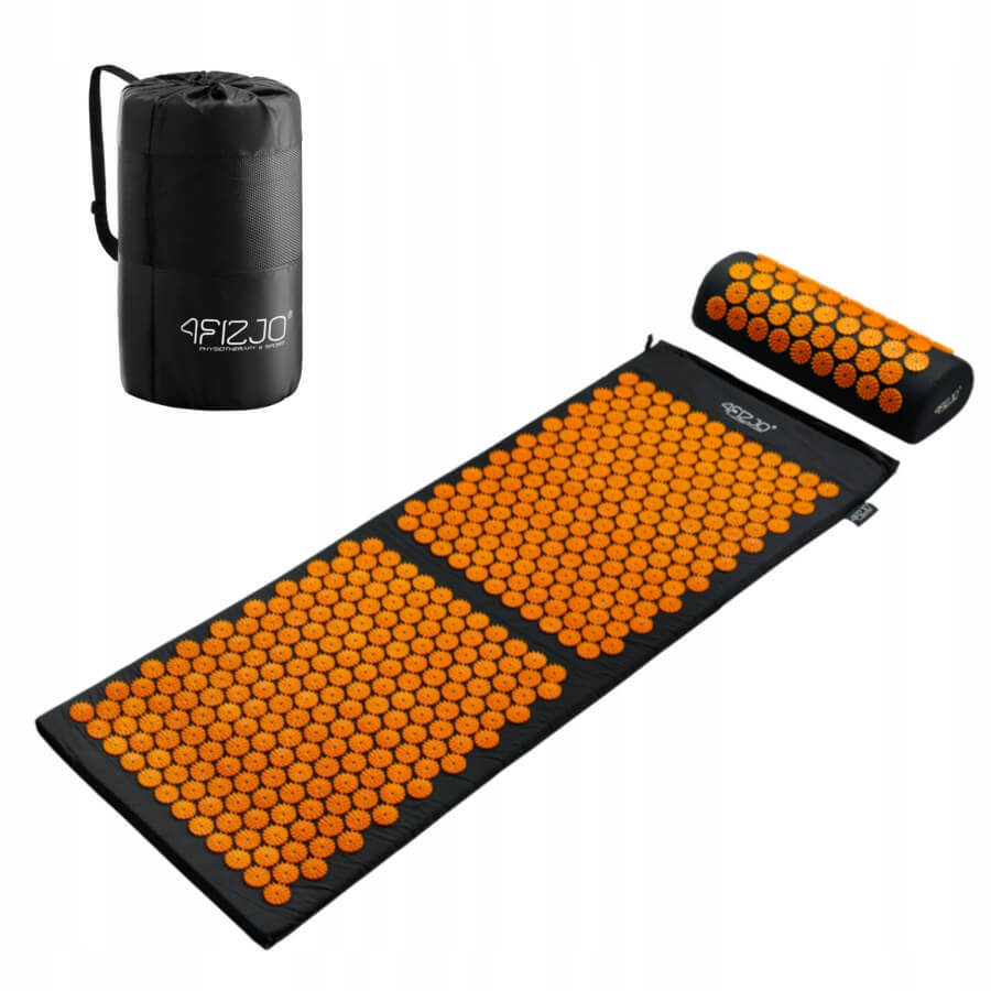 4Fizjo Acupressure Mat, covor mare de acupunctură cu pernă, 110 cm x 42 cm, negru și portocaliu