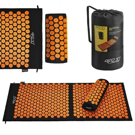 4Fizjo Acupressure Mat, covor mare de acupunctură cu pernă, 110 cm x 42 cm, negru și portocaliu