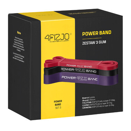 4Fizjo Power Band, set de benzi de rezistență pentru exerciții, 3 bucăți