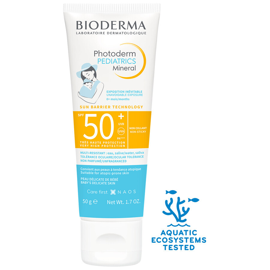 Bioderma Photoderm Pediatrics, Mineralisches Fluid für Kinder, für empfindliche und allergische Haut, SPF 50+, ab Geburt, 50 g