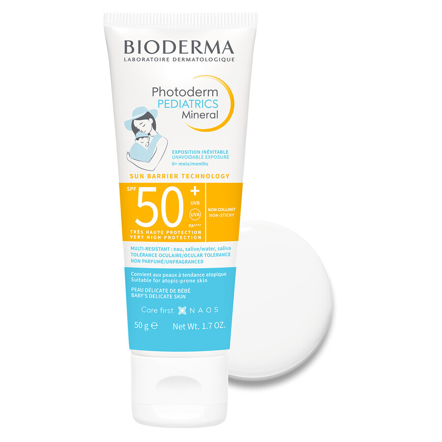 Bioderma Photoderm Pediatrics, Mineralisches Fluid für Kinder, für empfindliche und allergische Haut, SPF 50+, ab Geburt, 50 g