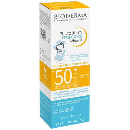 Bioderma Photoderm Pediatrics, Mineralisches Fluid für Kinder, für empfindliche und allergische Haut, SPF 50+, ab Geburt, 50 g