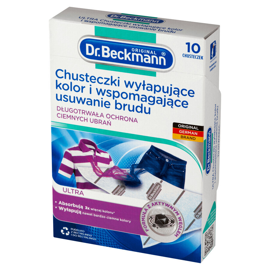 Beckmann, lingettes pour attraper les couleurs et enlever la saleté, pour les tissus foncés, Ultra, 10 pièces