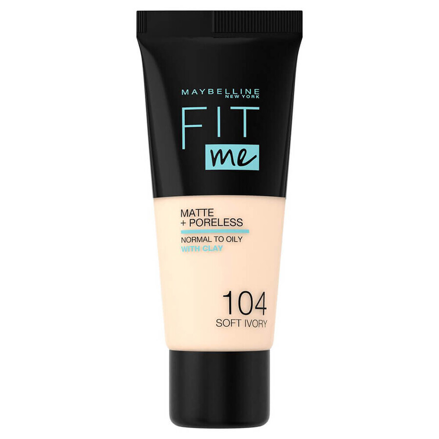 Maybelline Fit Me! Matte en Poreless, matterende foundation, Nr. 104, Zacht Ivoor, 30 ml