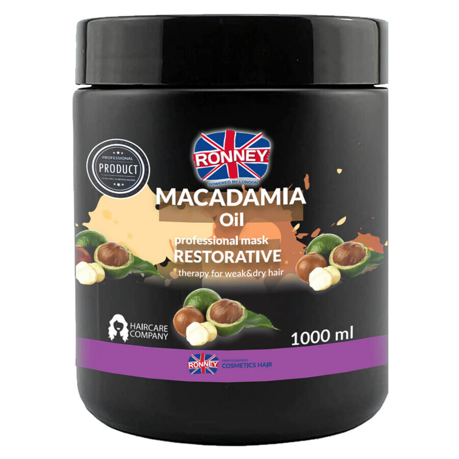 Ronney Macadamia Oil, mască de întărire pentru păr uscat și fragil, 1000 ml