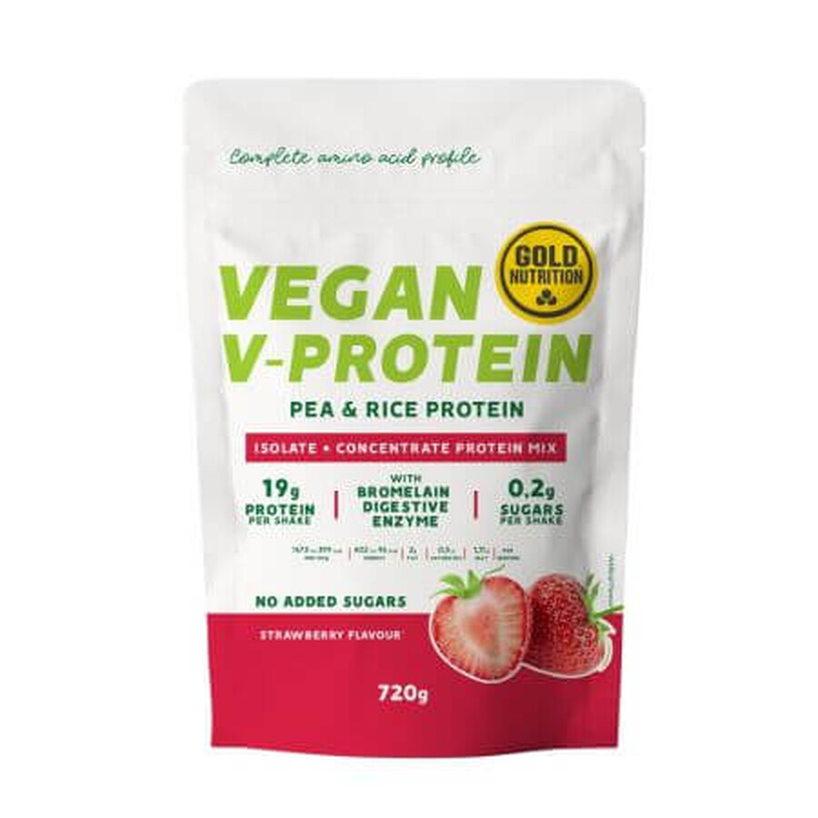 Vegetable protein powder with strawberry flavor V-Protein, 720 g, Gold Nutrition