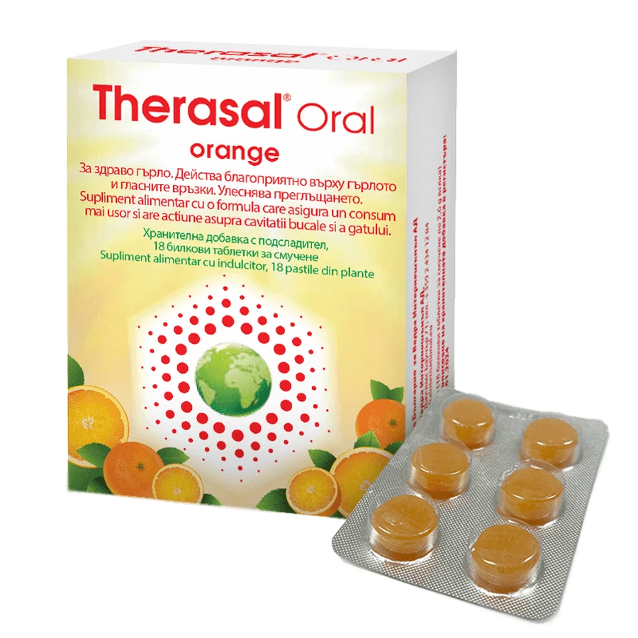 Herbal lozenges with orange flavor Therasal Oral Orange, 18 lozenges, Vedra