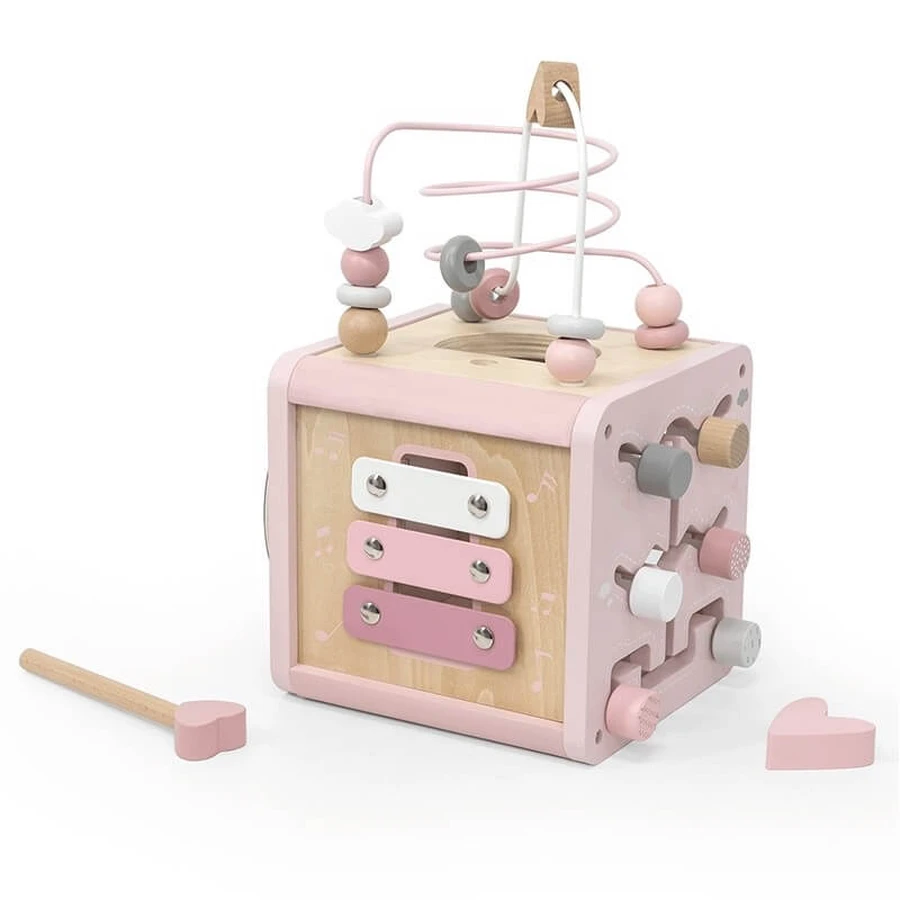 Wooden cube toy, Pink, Label Label