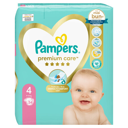 Scutece Premium Care, Nr. 4, 9-14 kg, 34 buc, Pampers