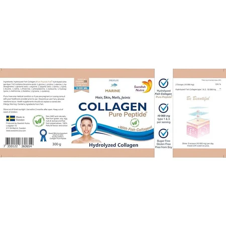 Zeeviscollageenhydrolysaat poeder type 1 en 3 10.000 mg, 300 g, Swedish Nutra
