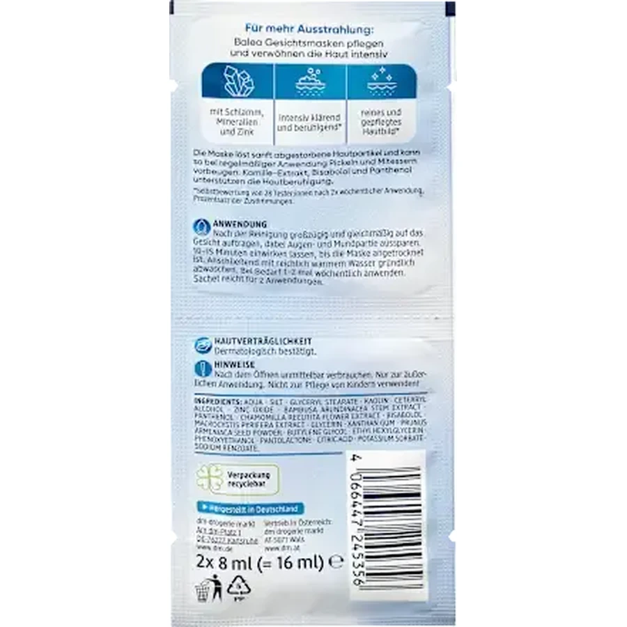 Balea Gesichtsmaske Totes Meer (2 x 8 ml), 16 ml