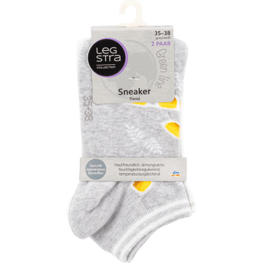 Legstra Kurze Socken für Turnschuhe grau und weiß, Größe 35-38, 2 Stück