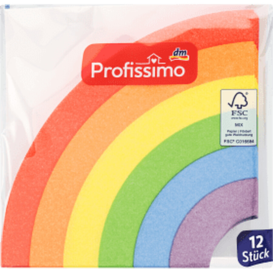 Profissimo 3-lagige Regenbogen-Servietten, 12 Stück