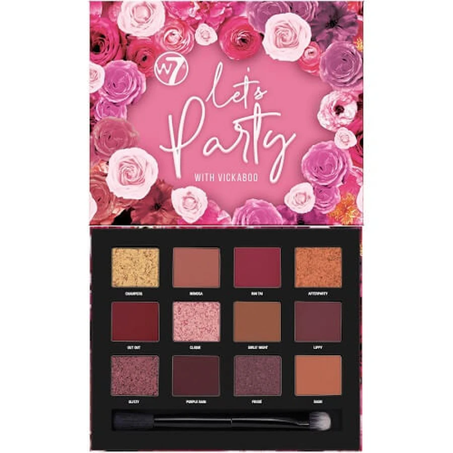 Palette d'ombres à paupières, W7, Let`s Party, Vickaboo Pressed Pigment, 12 nuances
