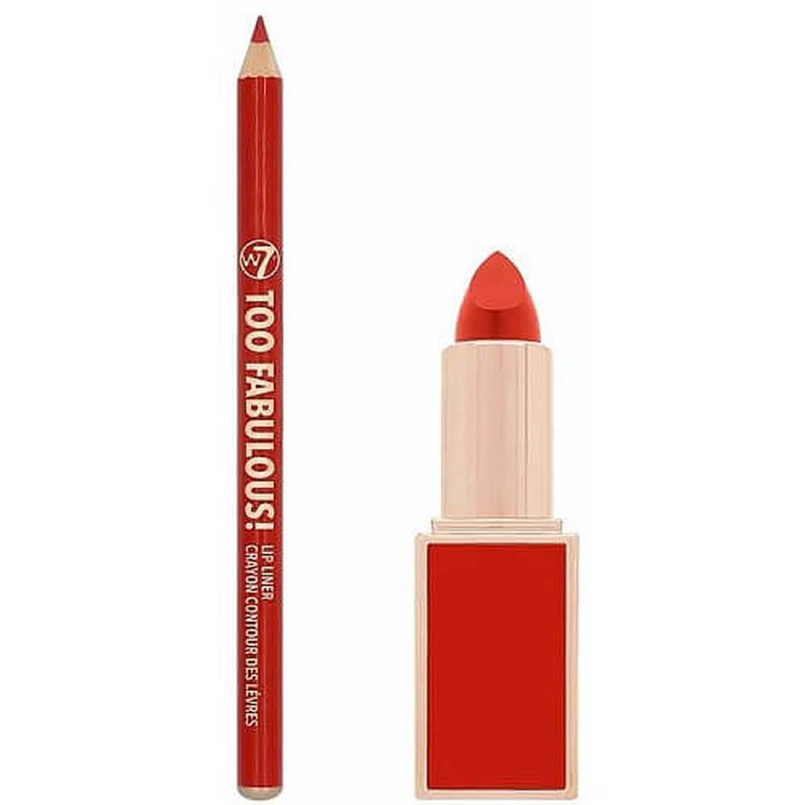 Set de lápiz y barra de labios, W7, Too Fabulous Lip Kit, Rojo