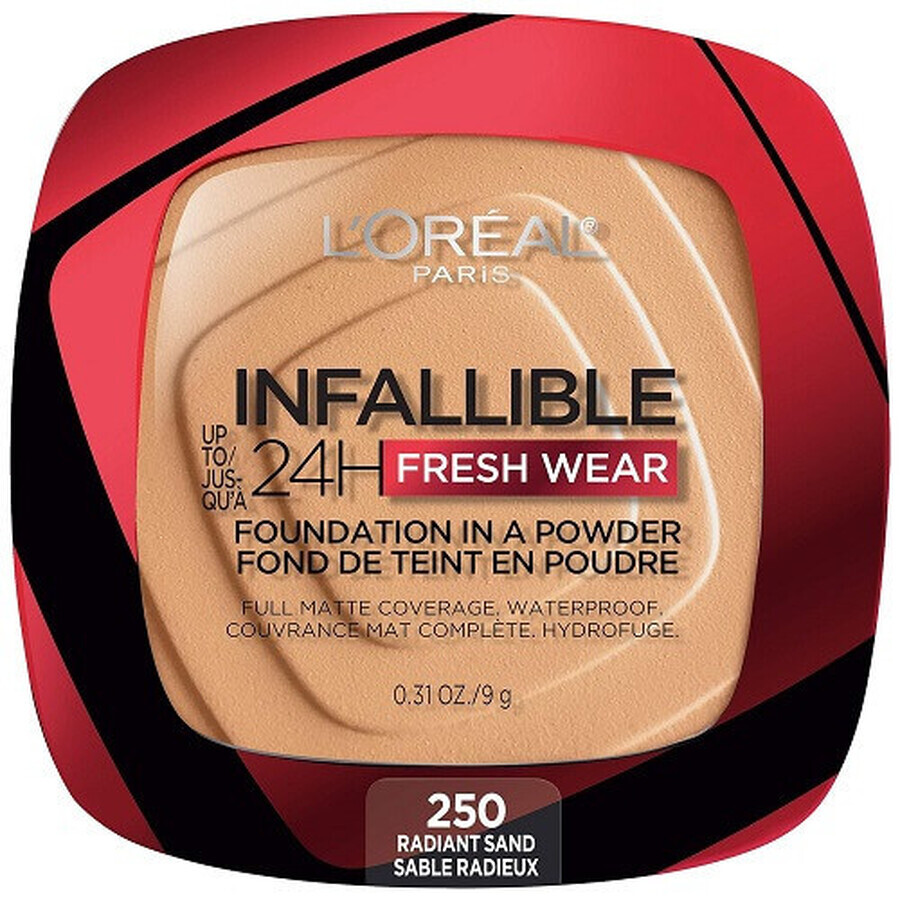 Polvere per il viso, Loreal, Infallible 24H Fresh Wear, Fondotinta in Polvere, 250 Radiant Sand, 9 g