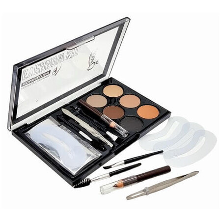 Eyebrow Styling Set, Mini Queen, Eyebrow Kit, 6 Eyeshadows, 3 Stencils, 2 Brushes, Pencil, Tweezers