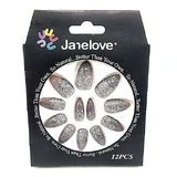 Set of 12 Gradient False Nails with Glitter, Janelove, Grey