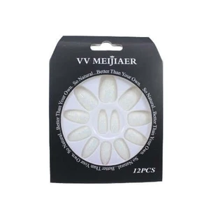 Set di 12 unghie finte glitterate, VV Meijiaer, bianco laterale