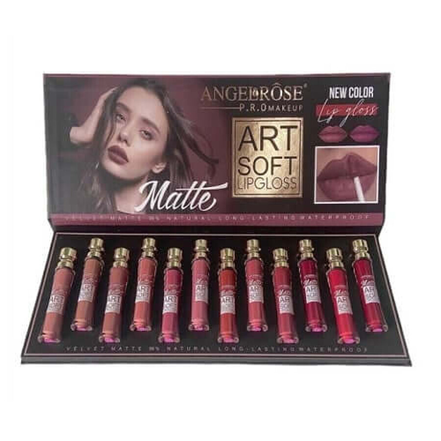 Set of 12 Matte and Resistant Lipsticks, Angel Rose, Art Soft Waterproof, Natural Velvet Matte