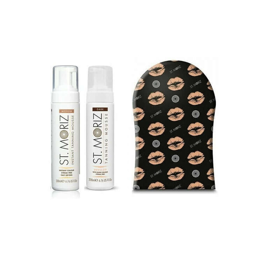 Promo-Paket St Moriz Professioneller Selbstbräuner Schaum Medium + Schaum Dunkel + Handschuh