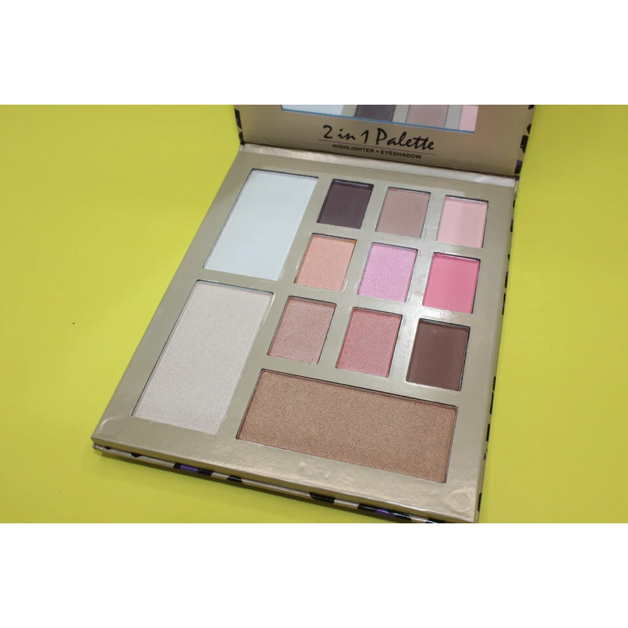 Paleta de sombras de ojos, Kiss Beauty, 2 en 1, sombra de ojos e iluminador, 1