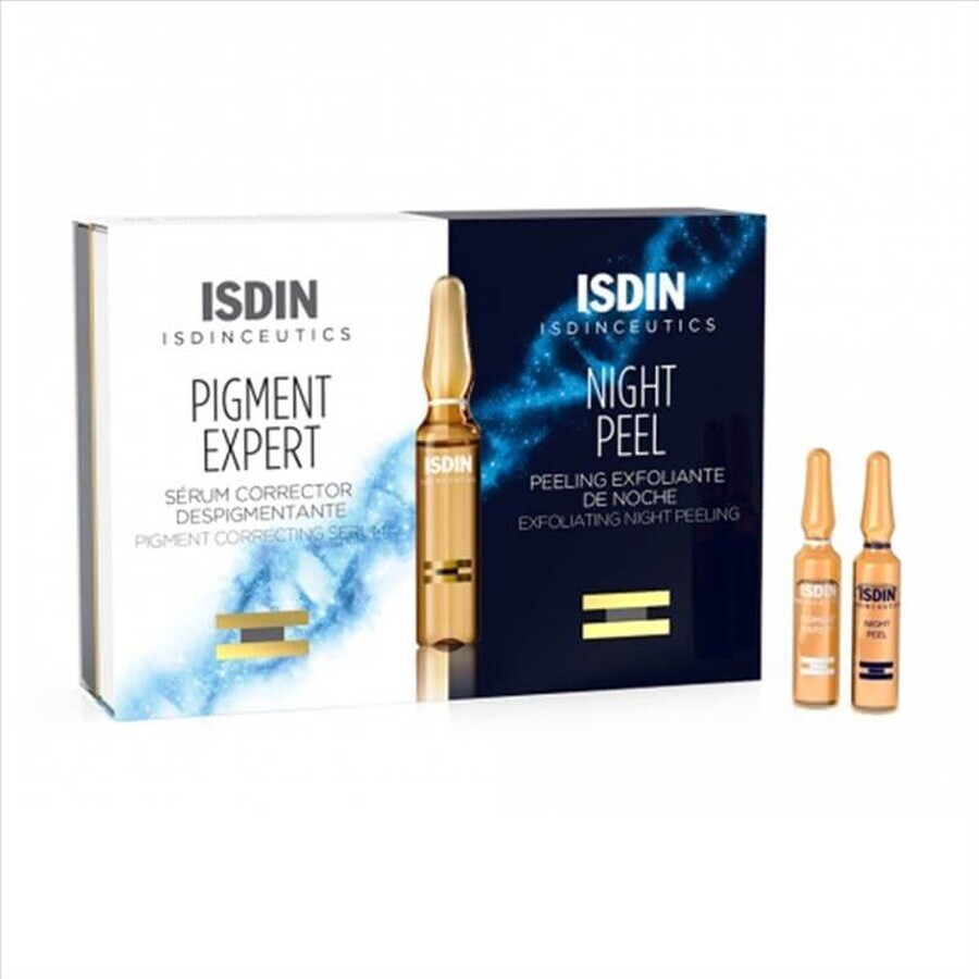 Isdin De-Pigmentation Corrector Serum + Exfoliating Night Peel, 10 + 10 Fläschchen,