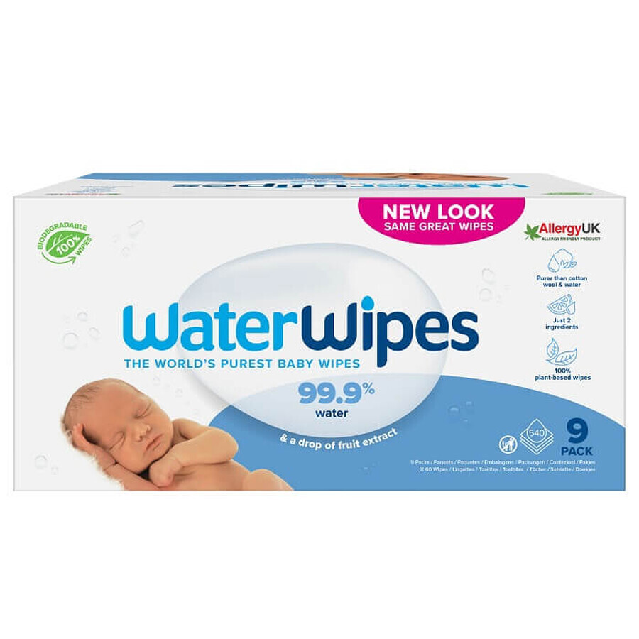Biologisch abbaubare Feuchttücher für Babies, 9 x 60 Stück, WaterWipes