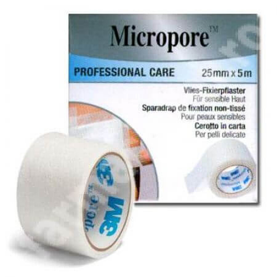 Adhesive tape on Micropore paper support, 25mm x 5m, 3M