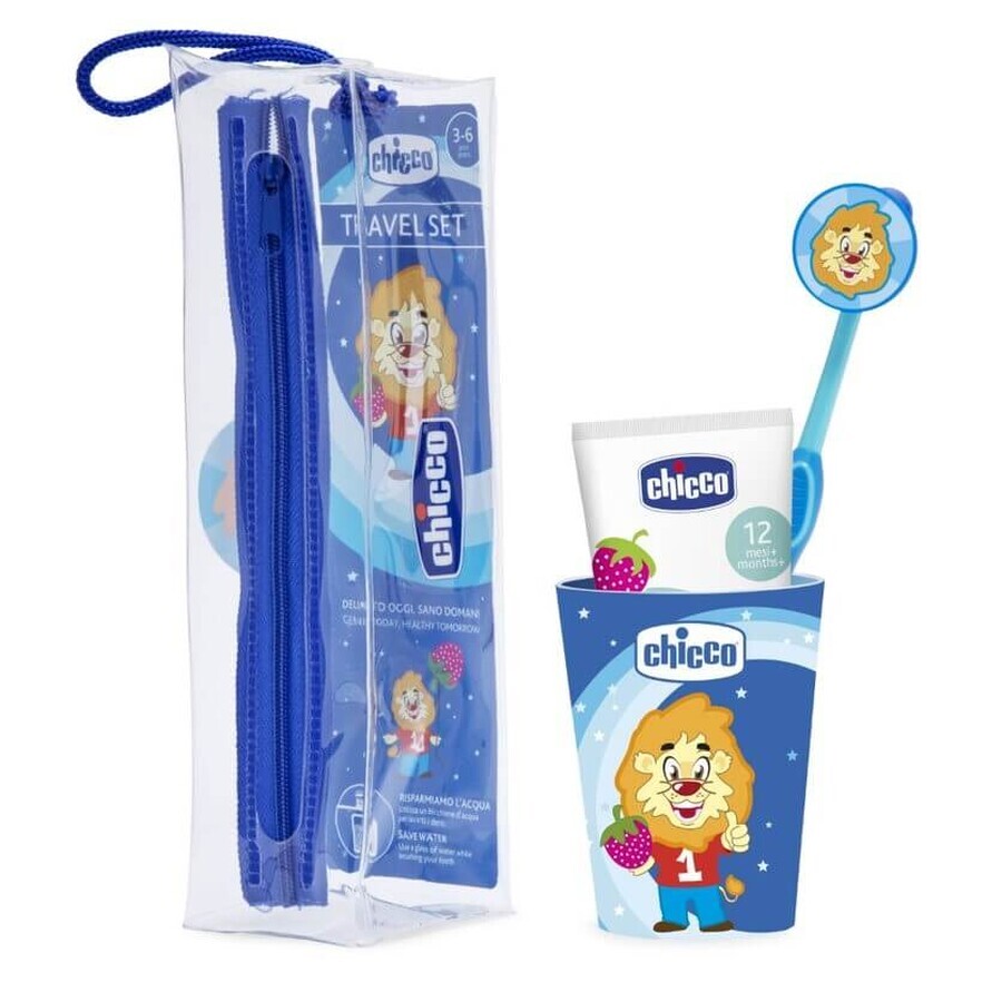 Reiseset Chicco Paste + Zahnbürste + Becher + Tasche 3-6l Blau