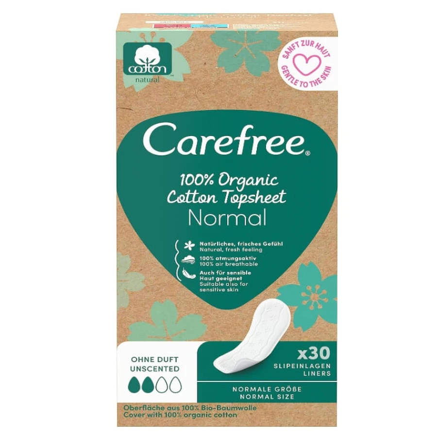 Compresas higiénicas Carefree 100% búfalo orgánico, 30 unidades