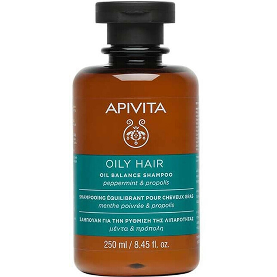 Apivita Shampoo detergente per capelli grassi, regolatore, per capelli permeabili, 250 ml