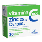 Vitamin C 1000 mg + Zn 25 mg + D3 4000 IU, 30 Filmtabletten, Fiterman