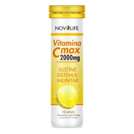 Vitamina C efervescenta cu extract de macese Max 2000, 15 tablete, Novolife